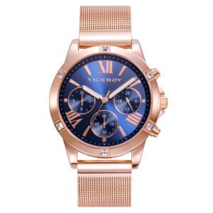RELOJ DE MUJER MALLA COLOR COBRE CRONOGRAFO NUMEROS ROMANOS ESFERA AZUL VICEROY 401168-33