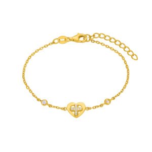 PULSERA NIÑA CORAZON CON CRUZ Y CIRCONITAS DE PLATA CHAPADA MAREA D03303/BC