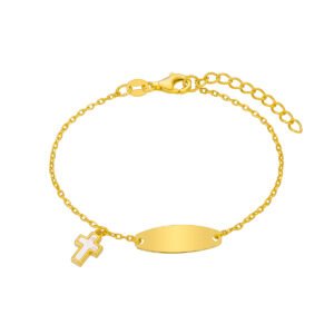 PULSERA NIÑA CON CHAPA Y CRUZ NÁCAR DE PLATA CHAPADA MAREA D03303/BE