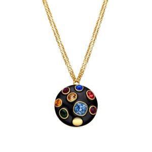 COLLAR MEDALLON NEGRO CON PIEDRAS MULTICOLOR PLATA CHAPADA LUXENTER SGNU03860100