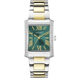 RELOJ MUJER ARMI BICOLOR BISEL RECTANGULAR CON CIRCONITAS ESFERA VERDE GUESS GW0874L2
