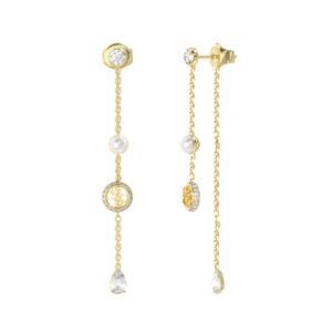 PENDIENTES LARGOS CHAPADO ORO LOGO CIRCONITAS Y PERLA GUESS JUBE05513JWYGT-U