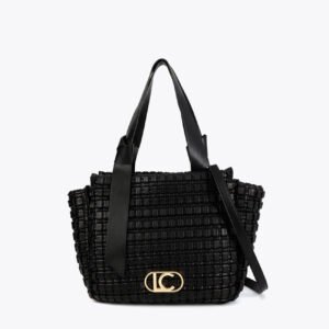 BOLSO SHOPPER MATERIAL TRENZADO DETALLE METALICO EN LAZO NEGRO LOLA CASADEMUNT LS2604042