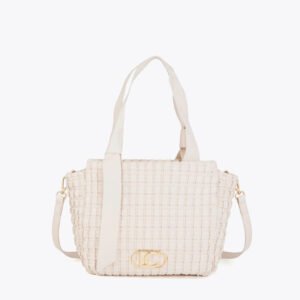 BOLSO SHOPPER MATERIAL TRENZADO DETALLE METALICO EN LAZO CRUDO LOLA CASADEMUNT LS2604042