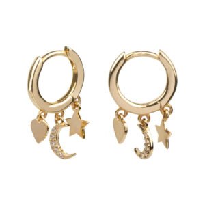 PENDIENTES ARO ESTRELLA CORAZON Y LUNA CHAPADO EN ORO VIDAL Y VIDAL G3439