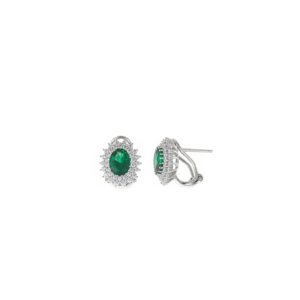 PENDIENTES LADY DI PLATA RODIO OVAL CIRCONITAS ALREDEDOR VERDE SALVATORE 136A0681