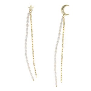 PENDIENTES LARGOS PLATA CHAPADO DORADO CON PERLAS BLANCAS SALVATORE 164A0131