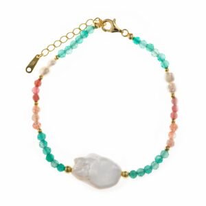 PULSERA PERLAS BLANCA Y PIEDRAS MULTICOLOR HILADAS EN CHAPADO PLATA DE LEY SALVATORE 164P0063