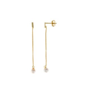 PENDIENTES LARGOS PLATA CHAPADO DORADO CON PERLA SALVATORE 213A0603
