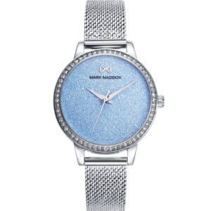 RELOJ DE MUJER MALLA MILANESA ESFERA AZUL PURPURINA Y CIRCONITAS MARK MADDOX MM0129-30