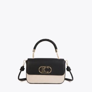 BOLSO BANDOLERA CON SOLAPA EFECTO PIEL BICOLOR NEGRO LOLA CASADEMUNT LS2604037