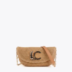 BOLSO BANDOLERA RAFIA COLOR MIEL LOGO LEOPARDO LOLA CASADEMUNT LS2604087