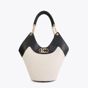 BOLSO SHOPPER EFECTO PIEL Y CANVAS NEGRO BICOLOR LOLA CASADEMUNT LS2604035