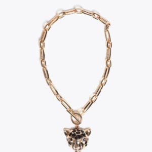 COLLAR CIERRE FRONTAL CON COLGANTE LEOPARDO DORADO LOLA CASADEMUNT LF2603020