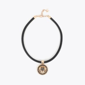COLLAR CORTO DE CAUCHO CON MEDALLON CABEZA LEOPARDO DORADO LOLA CASADEMUNT LF2603019