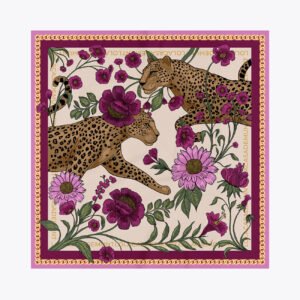 PAÑUELO TIGRES Y FLORES CRUDO-ROSA 55X55CM LOLA CASADEMUNT LF2607037
