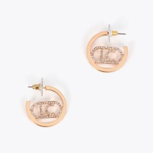 PENDIENTES ARO CON LOGO OVALADO CRISTALES DORADO LOLA CASADEMUNT LF2603075