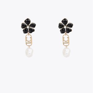 PENDIENTE LARGO COMBINADO FLOR LOGO OVALADO Y PERLA NEGRO-METAL LOLA CASADEMUNT LF2603009