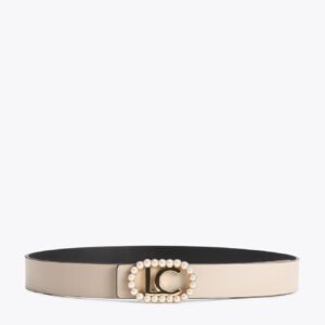 CINTURON MUJER REVERSIBLE HEBILLA OVALADA CON PERLAS NEGRO-CRUDO LOLA CASADEMUNT LF2606012
