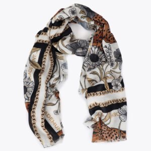 FOULARD CUADRICULA DE TIGRES 100X200CM CRUDO/NEGRO LOLA CASADEMUNT LF2607039
