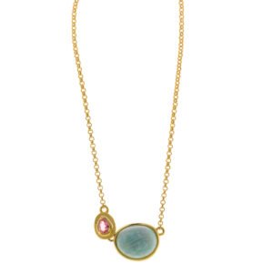 COLLAR PLATA CHAPADO DORADO OVALO AMAZONITA PERA SALVATORE 241C0064