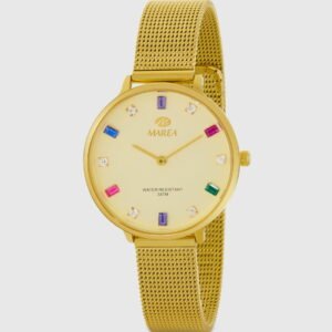 RELOJ MUJER MALLA MILANESA ESFERA CHAMPAGNE CON PIEDRAS COLOR MAREA B41290/3